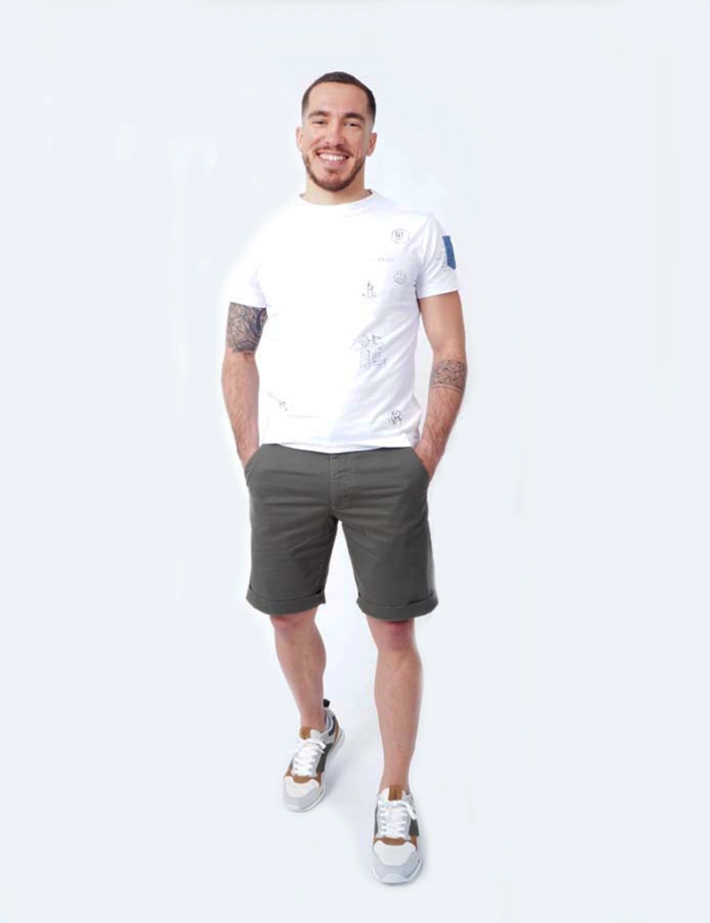 Short Chino Stretch Print Military Green - Recycled Art World