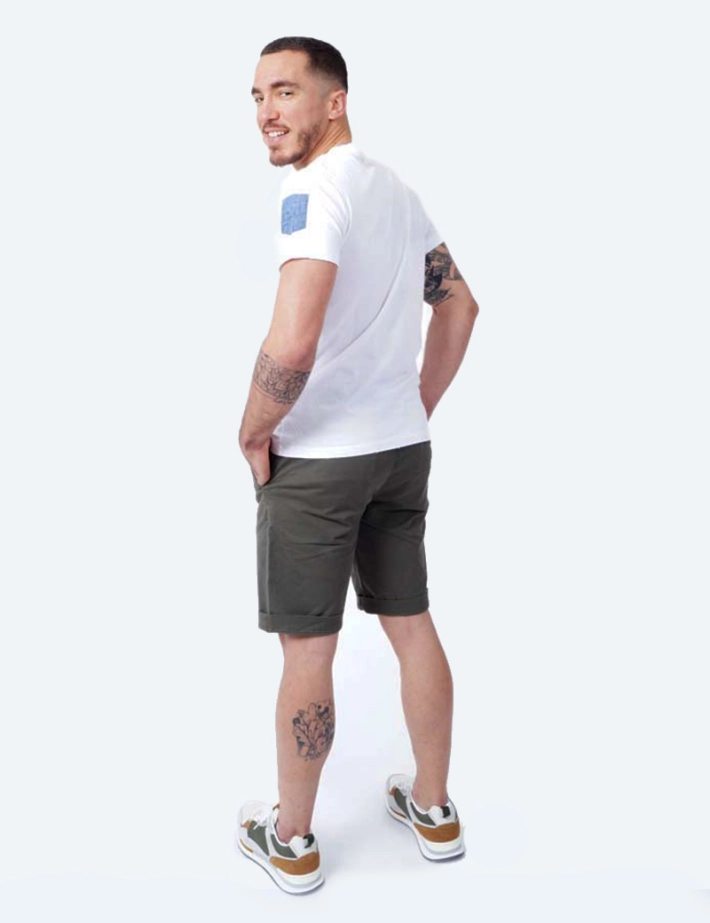 Short Chino Stretch Print Military Green - Recycled Art World