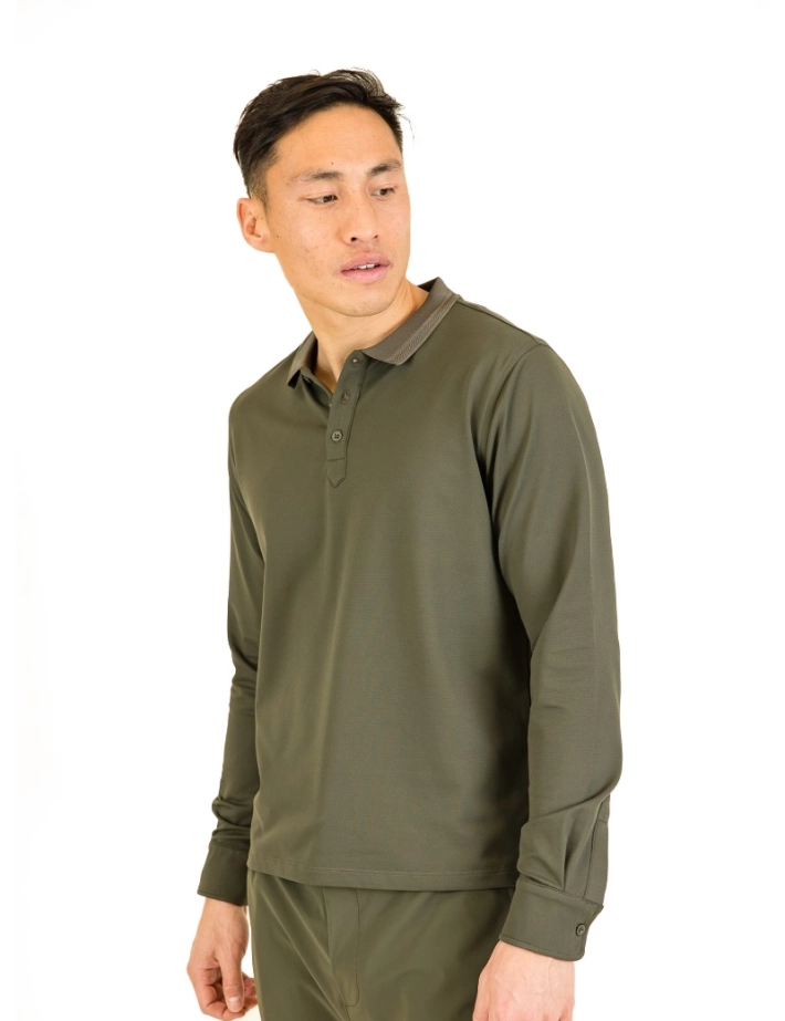 HBT - BASICS | Rock Manches Longues Polo Homme Kaki