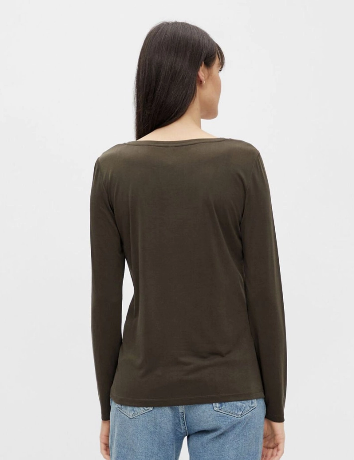 Pieces - T-Shirt Basique Kamala Manches Longues Kaki