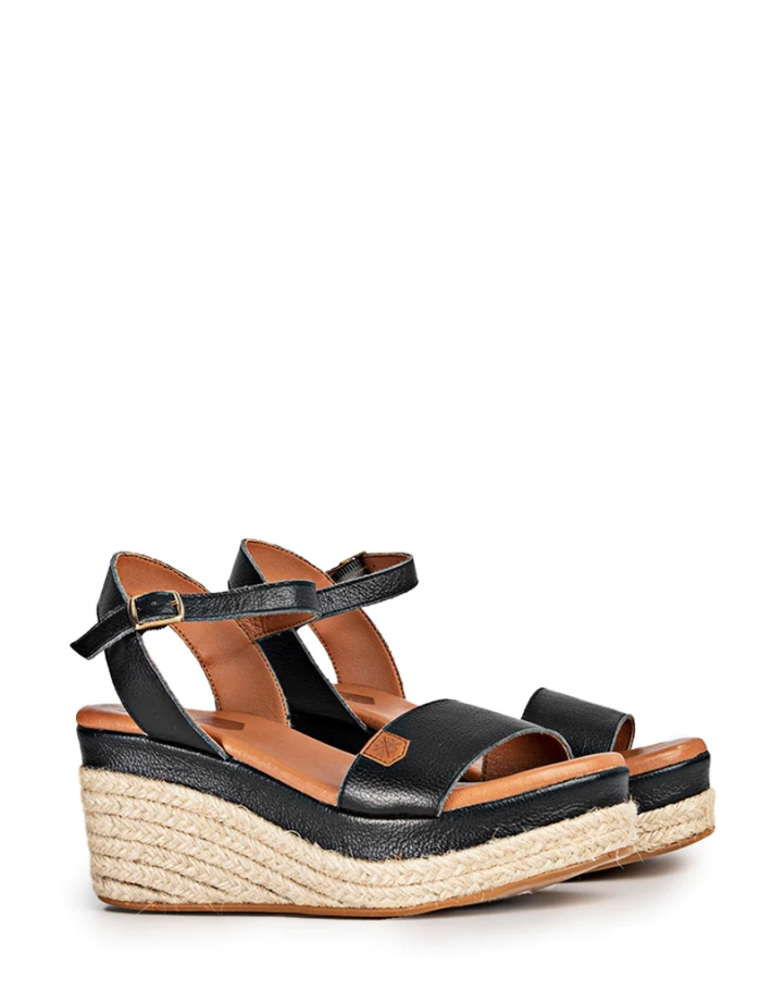 Popa - Sandales Compensées Arambol Cuir Noir