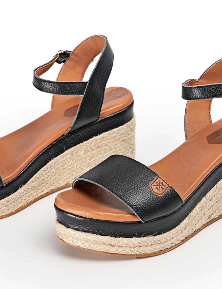 Popa - Sandales Compensées Arambol Cuir Noir