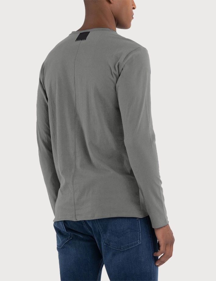 Replay - T-Shirt Homme Manches Longues Basic Col Rond Béton