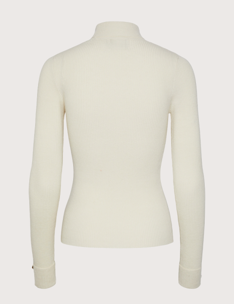 PIECES Pull Col Roulé Beige Boutons Manches - 2