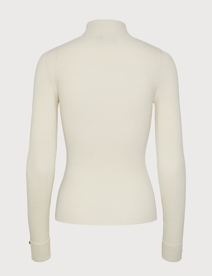 PIECES Pull Col Roulé Beige Boutons Manches - 2
