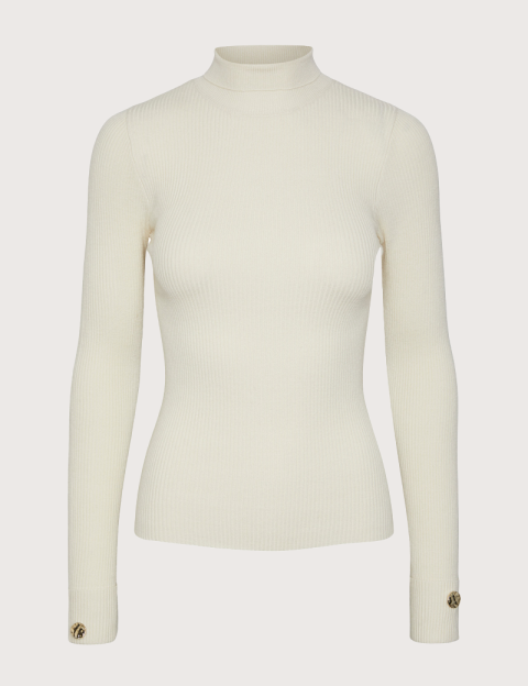 PIECES Pull Col Roulé Beige Boutons Manches