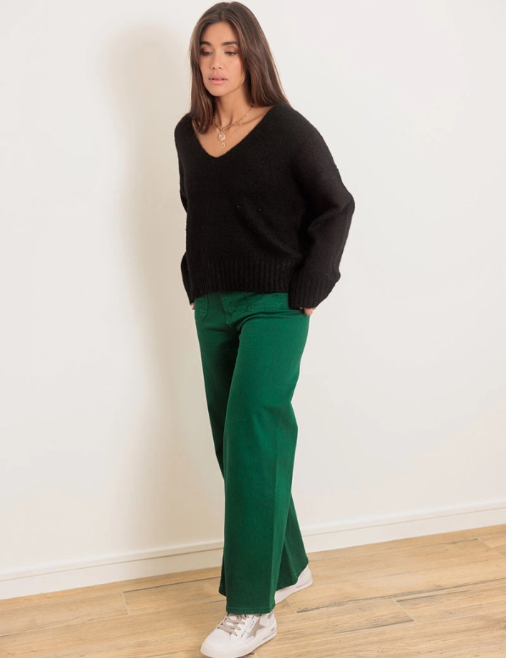 PLEASE Pantalon Pattes d'Eph Vert - 2