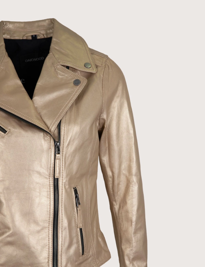 OAKWOOD Blouson Femme Cuir Club Metal Doré Clair - 2