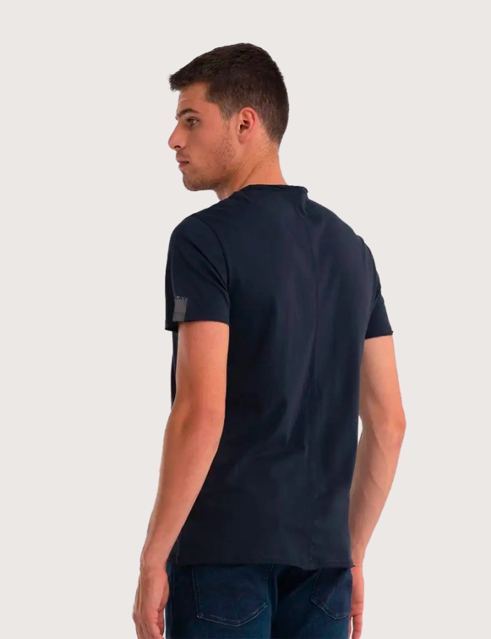 REPLAY T-shirt Homme Col V en Coton Bleu Marine - 2