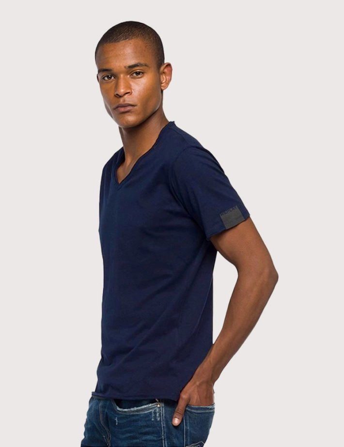 REPLAY T-Shirt Col V Coton Steel Blue - 3