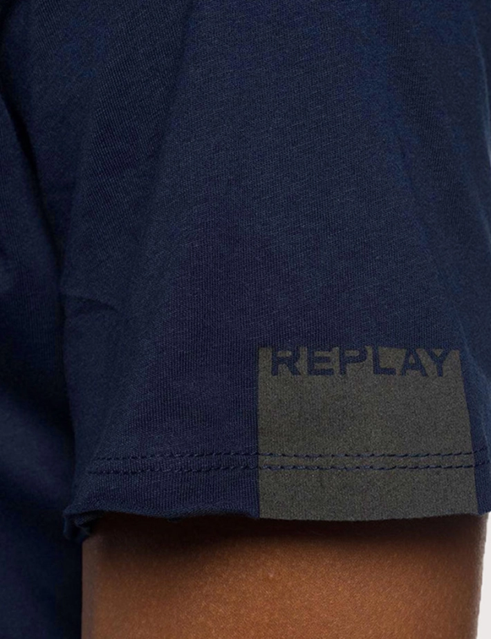 REPLAY T-Shirt Col V Coton Steel Blue - 5