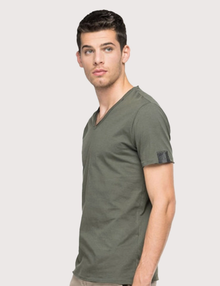 REPLAY T-Shirt Col V Coton Gris - 3