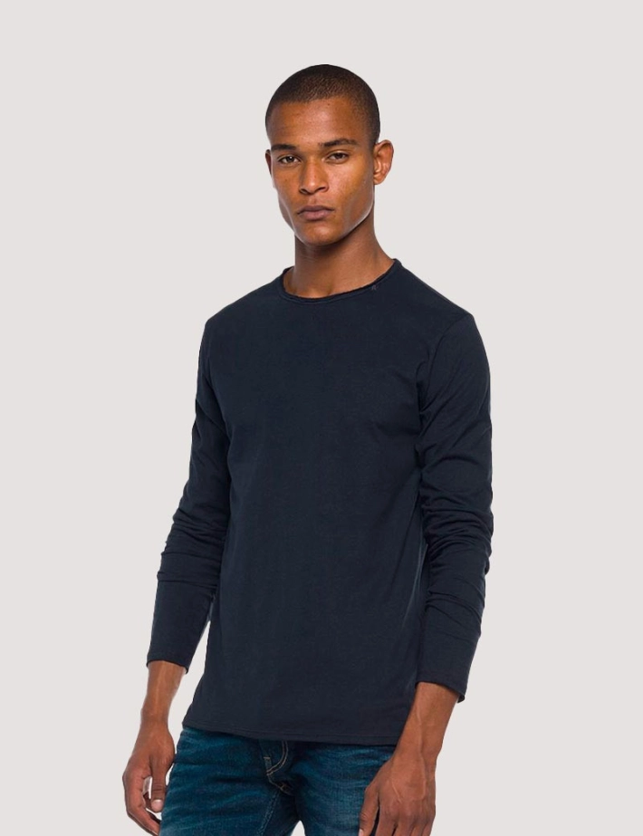 REPLAY T Shirt Homme Manches Longues Basic Col Rond Bleu foncé - 2