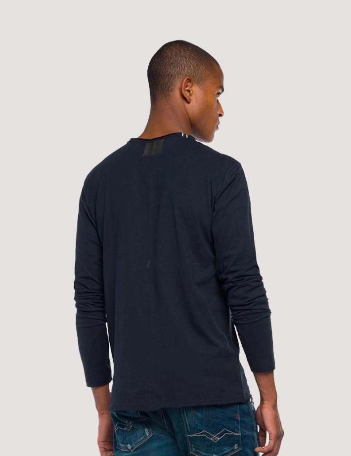 REPLAY T Shirt Homme Manches Longues Basic Col Rond Bleu foncé - 3