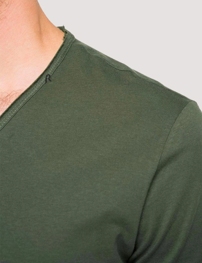 REPLAY T-Shirt Col V Coton Vert foncé - 3