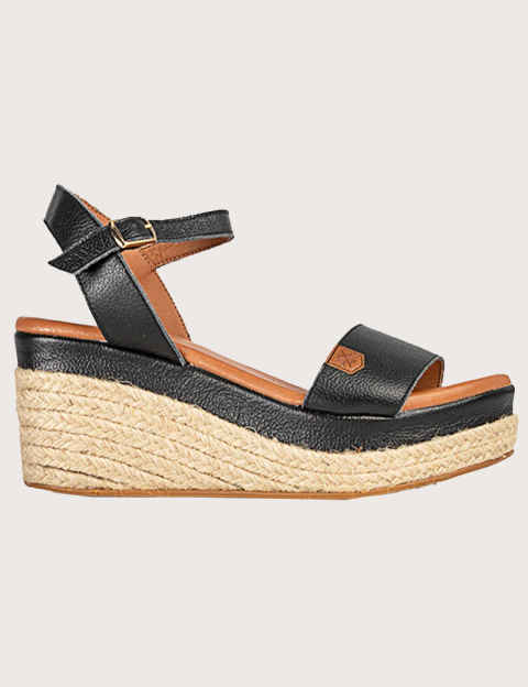 Popa Sandales Compensées Arambol Cuir Noir