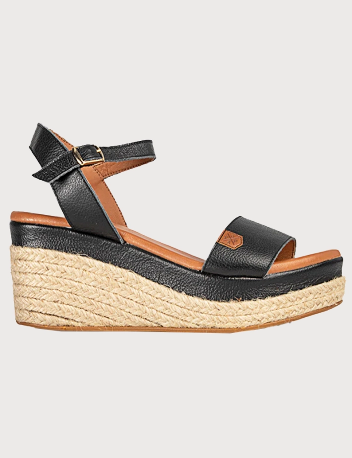 Popa Sandales Compensées Arambol Cuir Noir
