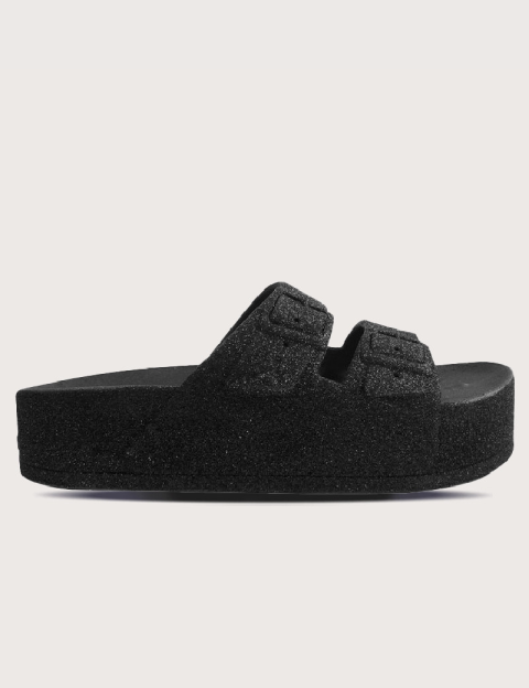 CACATOES Sandales Compensées Femme Caipirinha Glitter Noires