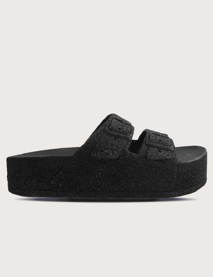 CACATOES Sandales Compensées Femme Caipirinha Glitter Noires