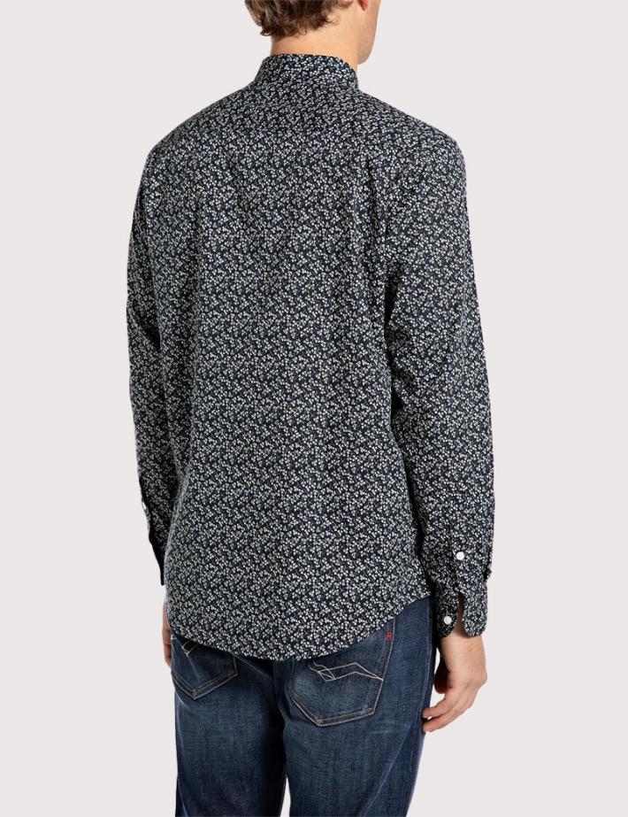 REPLAY Chemise Manches Longues Homme Imprimée Noire - 2