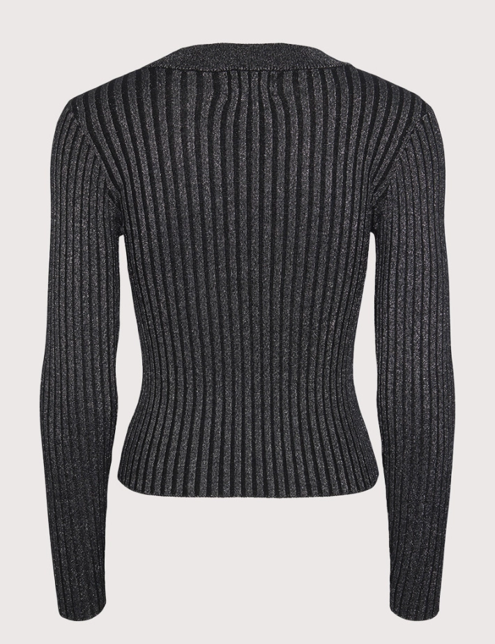 PIECES T-Shirt Manches Longues Crista Lurex Noir - 2