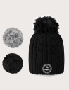 CABAIA Bonnet Beanie Creamy Gin 3 Pompons Noir