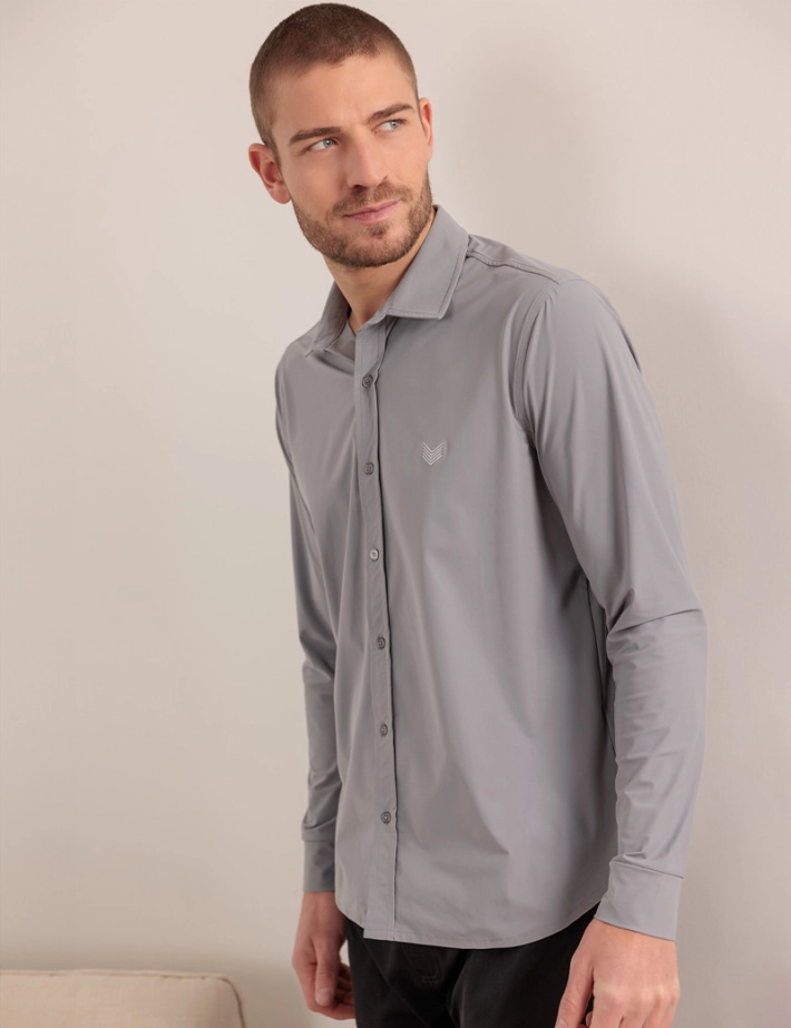 HBT BASICS | LORD Chemise Homme Grise Claire - 3