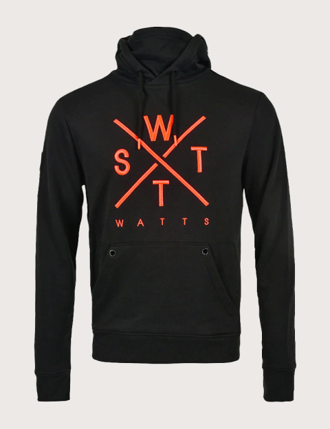 WATTS Sweat Capuche Logo Brodé Noir Orange Fluo