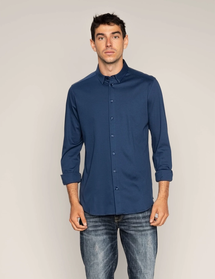 MOS MOSH Chemise Homme Marco Crunch Jersey Bleu Japon - 2