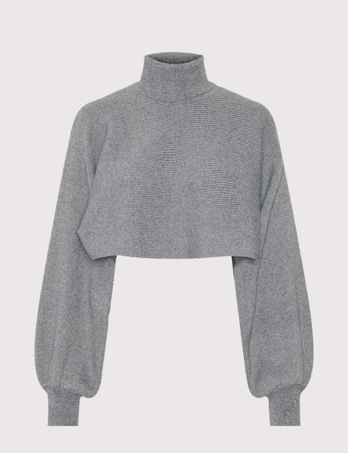PIECES Crop Top Manches Longues Col Roulé Rue Gris - 2