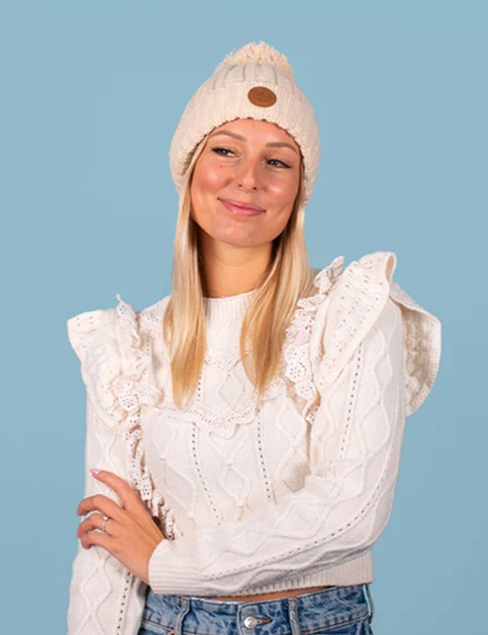 Bonnet Beanie Moscow Mule 3 Pompons Beige CABAIA