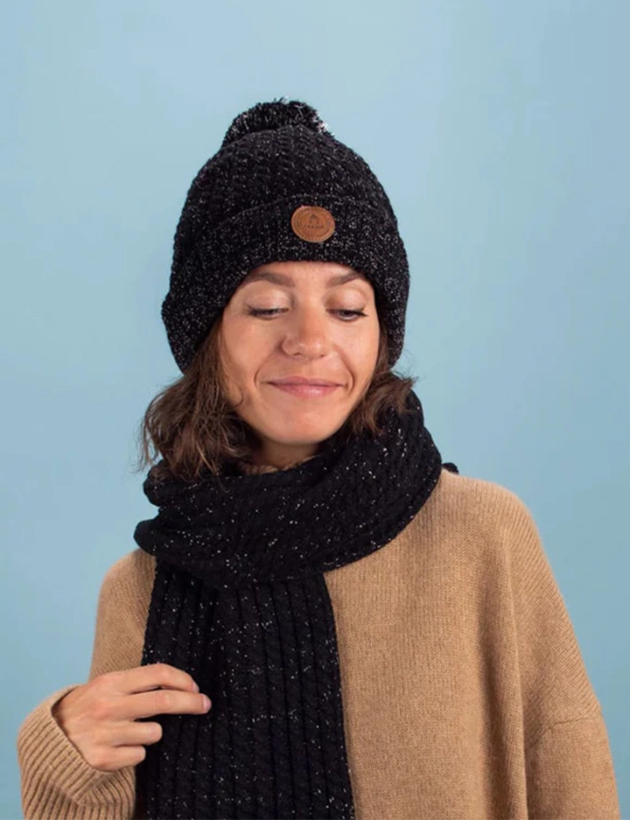 CABAIA Bonnet Beanie Royal Mojito 3 Pompons Noir