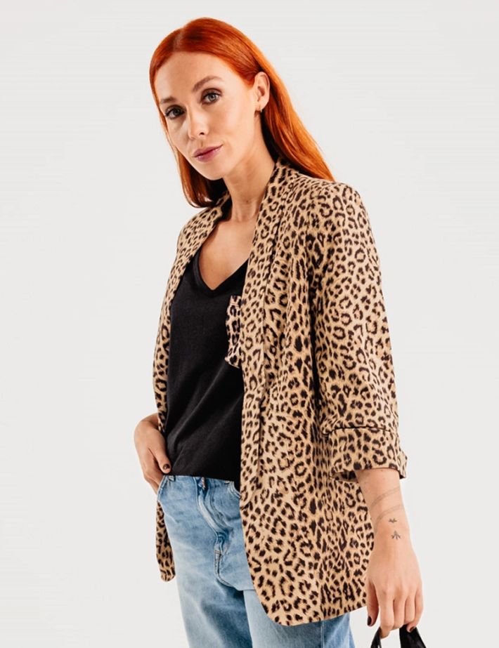 Pieces - Blazer Bosella Manches 3/4 Imprimé Léopard