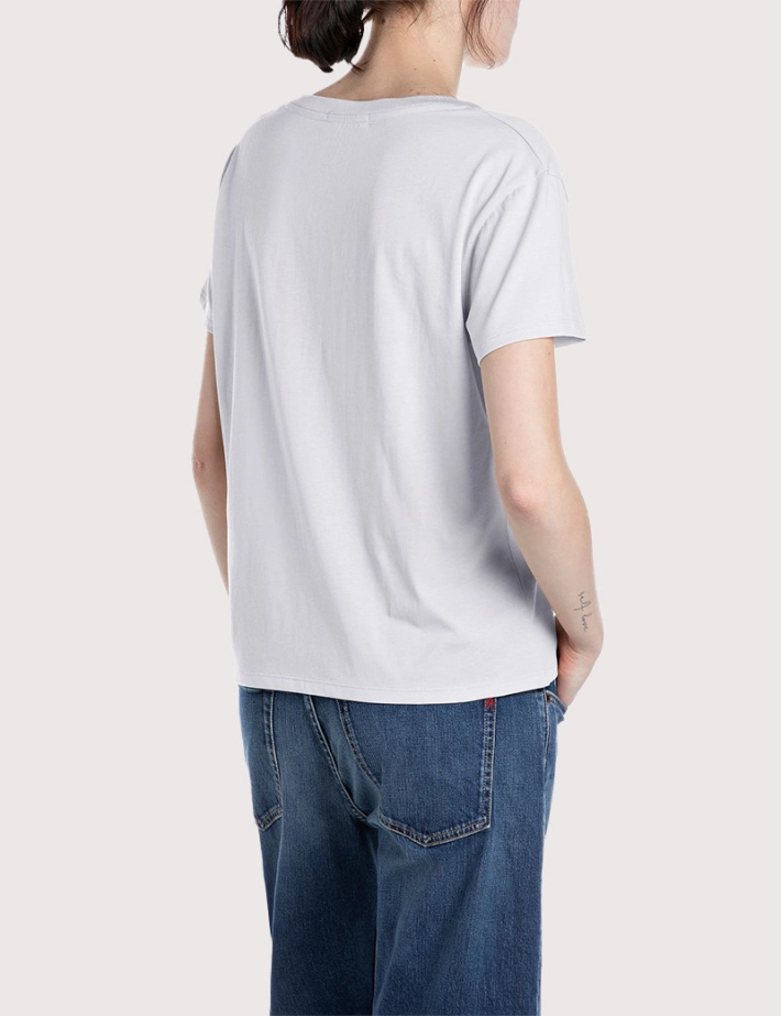 T-Shirt Femme Col V Logo Avant Blanc REPLAY