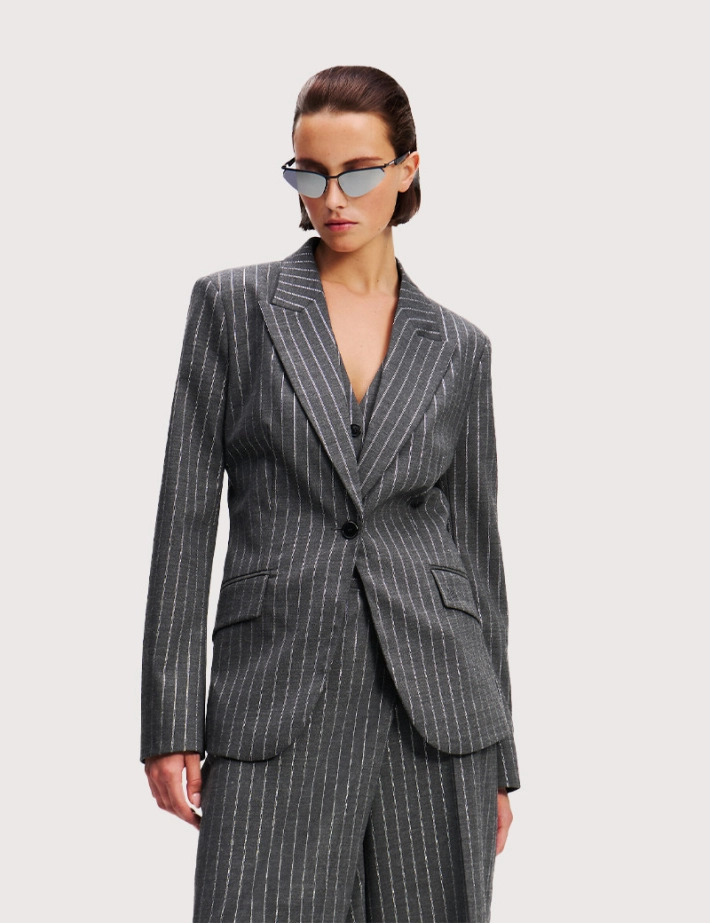 Karl Lagerfeld Blazer Femme Rayé Gris - 2