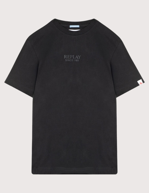 REPLAY T-Shirt Homme Manche Courtes Logo Avant Relief Noir