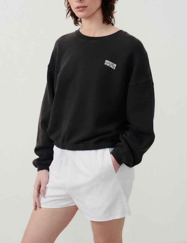 American Vintage Sweat Court Femme Izubird Logo Cœur Noir - 2