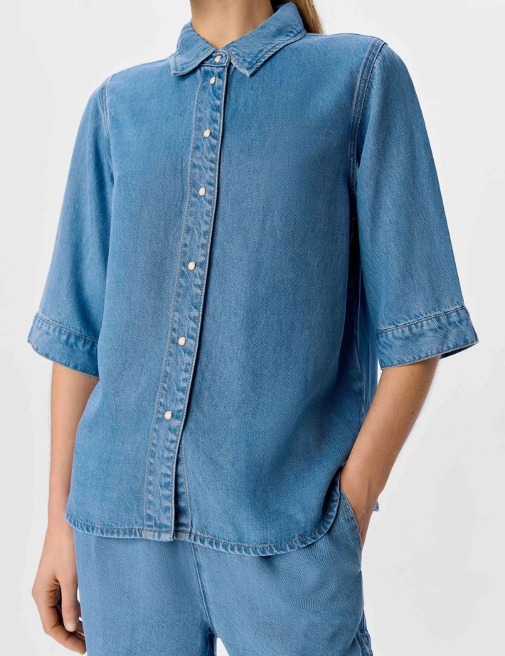 OBJECT Chemise Femme Manches Courtes Bleu Clair Denim - 2