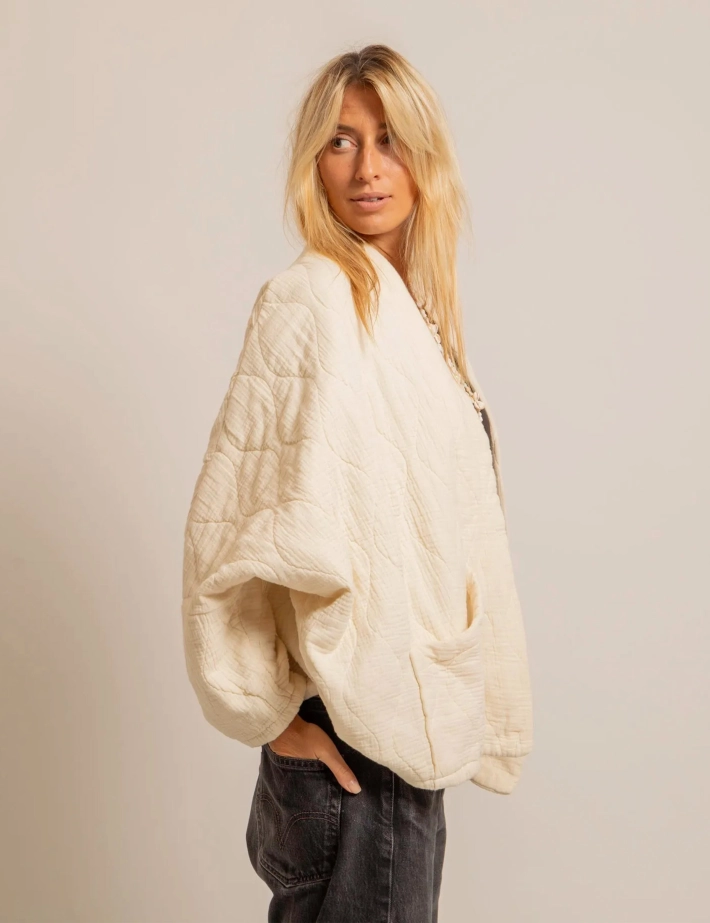 AOKYANOS Veste Kimono Femme Chicago Beige Crème - 3