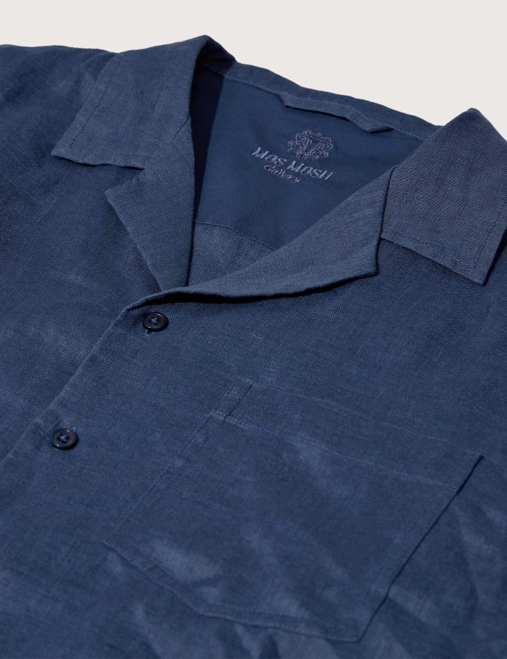 MOS MOSH Chemise Homme Manches Courtes en Lin Theo Marine - 3