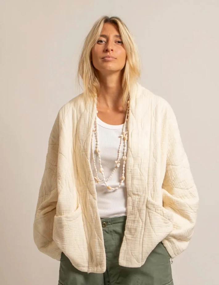 AOKYANOS Veste Kimono Femme Chicago Beige Crème - 4