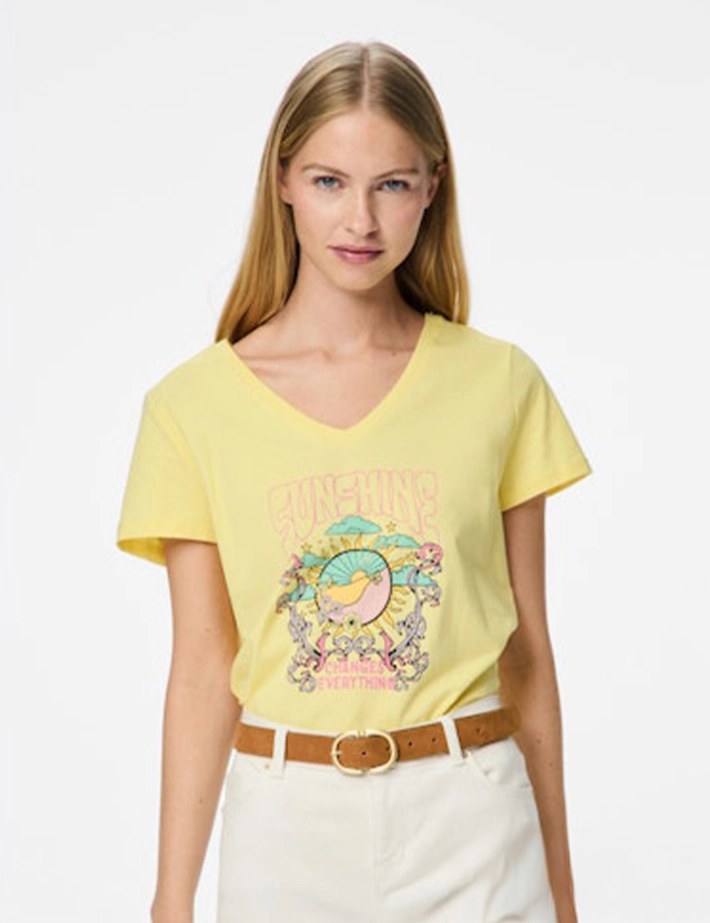 PIECES T-Shirt Femme Logo Sunshine Gabriella Jaune - 3