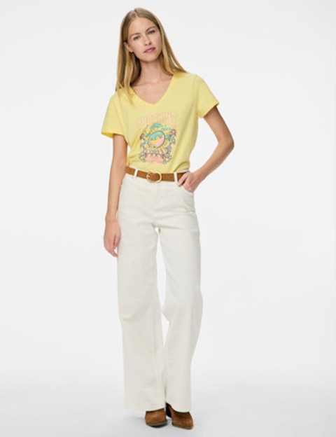 PIECES T-Shirt Femme Logo Sunshine Gabriella Jaune - 4