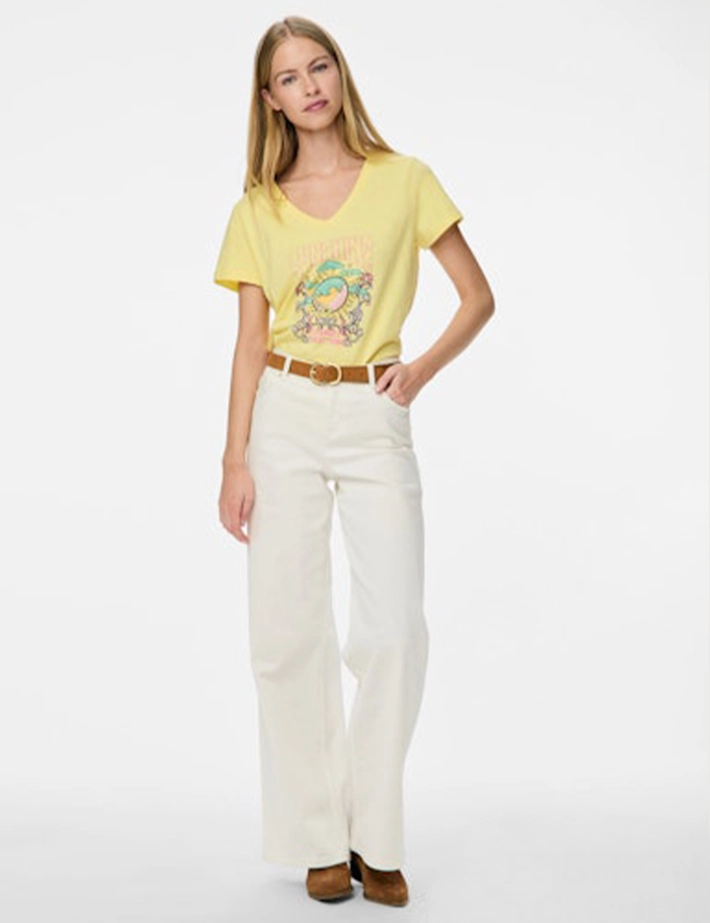 PIECES T-Shirt Femme Logo Sunshine Gabriella Jaune - 4