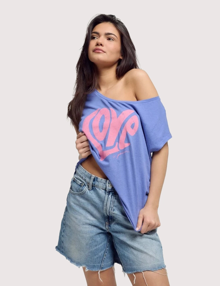 One Tee T-shirt Femme Col V Loose Anna Love Violet - 2
