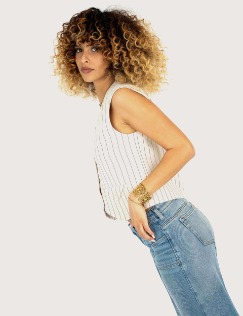 IMPERIAL Gilet tailleur Femme à Fine Rayures Crème - 4