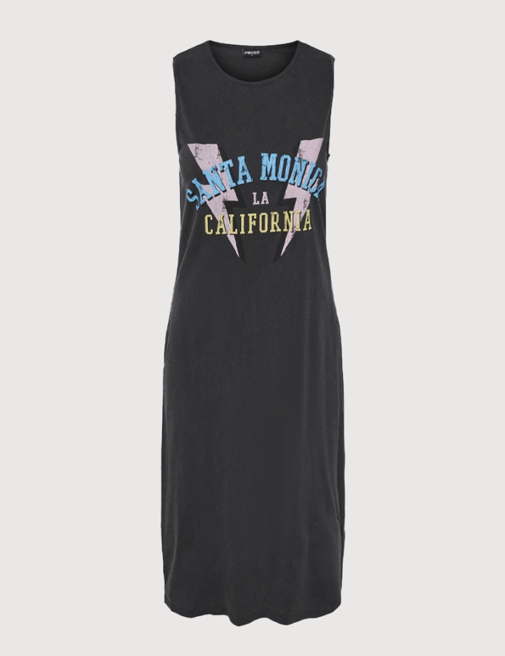 PIECES Robe Gunnar Gris foncé Logo Santa Monica