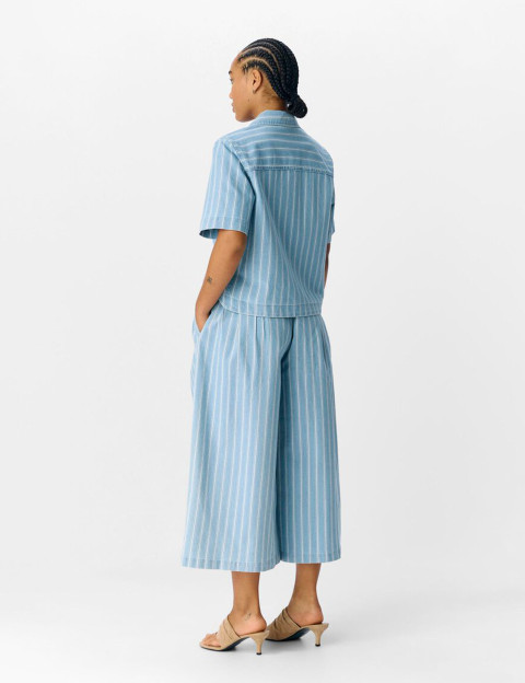 OBJECT Chemise Femme Elsie Manches Courtes Rayé Bleu Clair Denim - 5