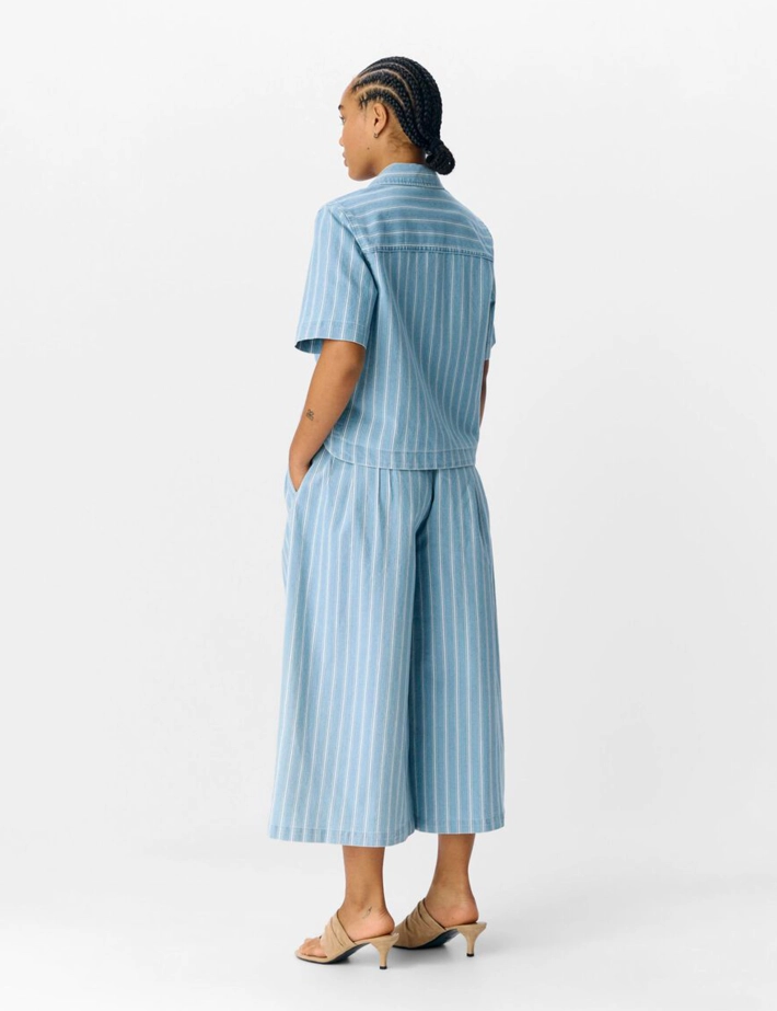 OBJECT Chemise Femme Elsie Manches Courtes Rayé Bleu Clair Denim - 5