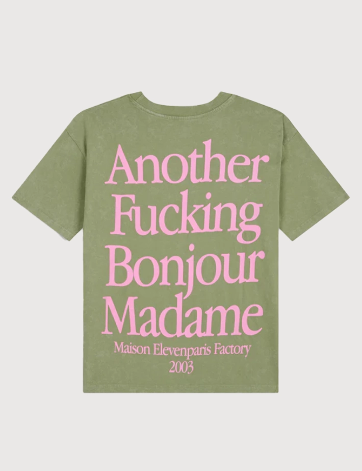 Eleven Paris T-shirt Mixte Oversize Imprimé Dos Lys Vert Kaki